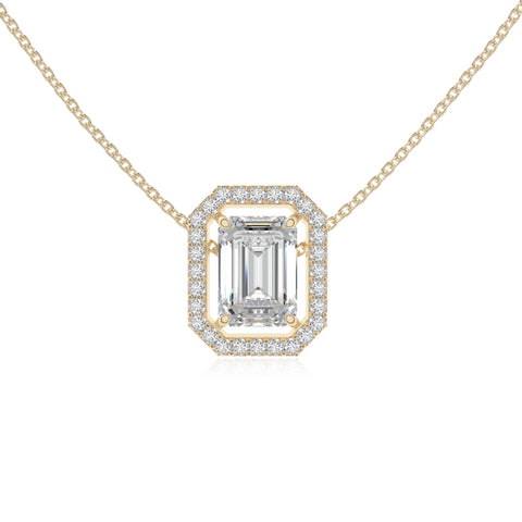 moissanite solitaire halo necklaces in yellow gold vermeil 