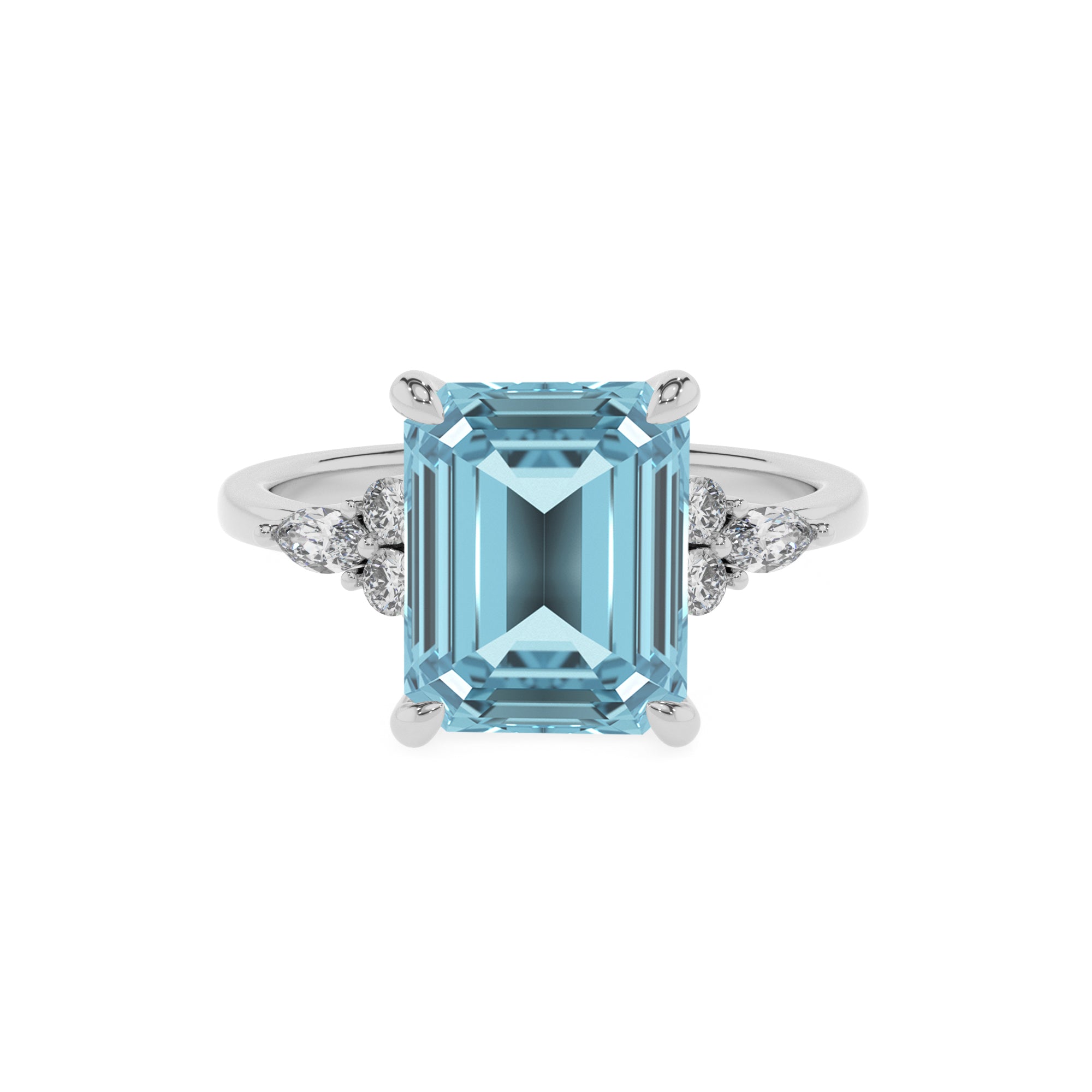 lab grown aquamarine emerald solitaire engagement ring