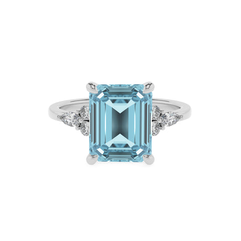 lab grown aquamarine emerald solitaire engagement ring