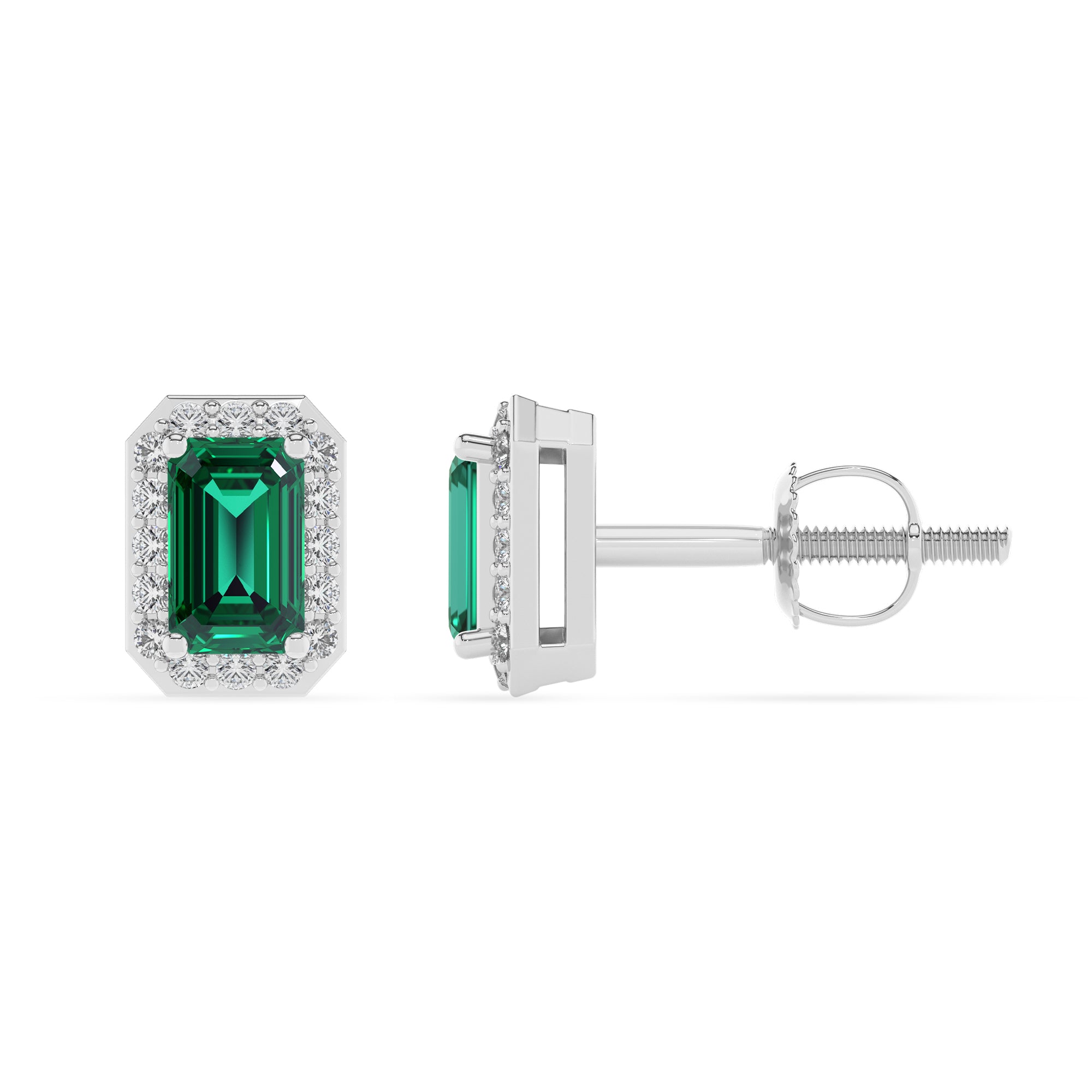 lab grown emerald emerald cut stud earrings with moissanite 