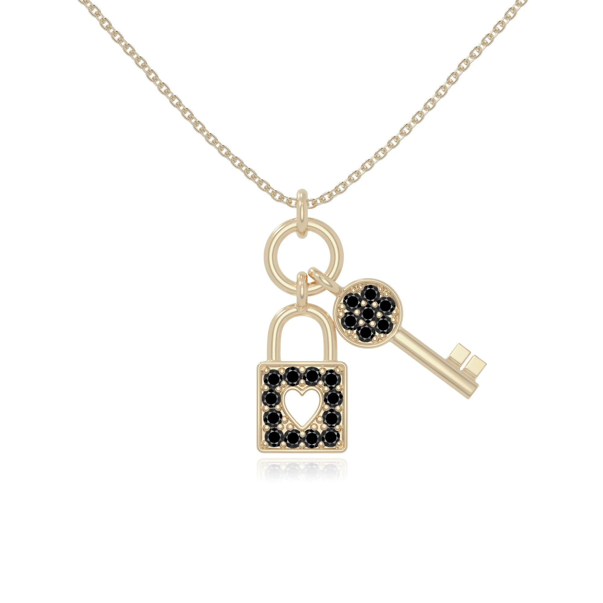 natural black-onyx lock & key necklaces in yellow gold vermeil 