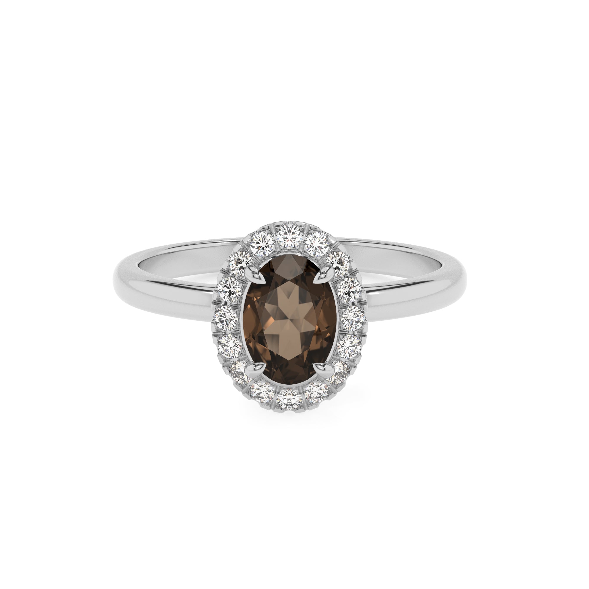 natural smoky-quartz oval halo solitaire engagement ring