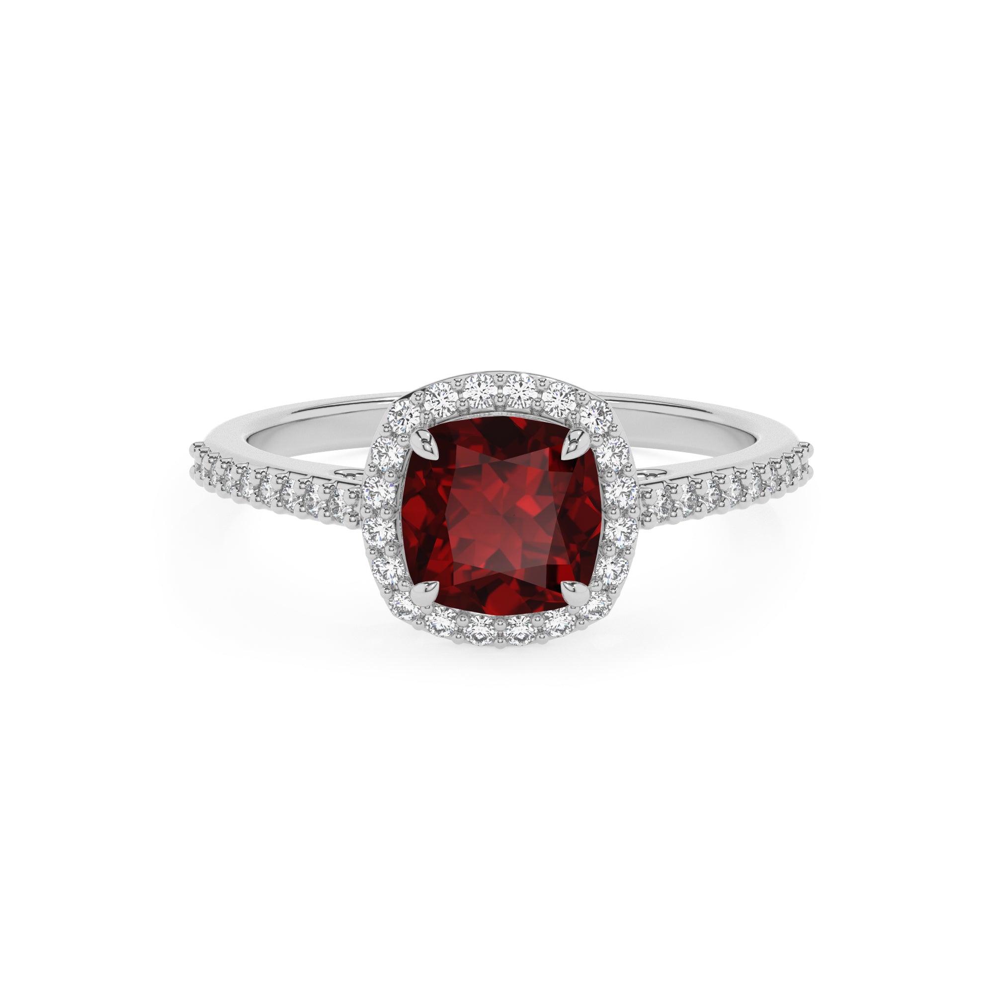 natural garnet cushion half eterity halo solitaire engagement ring