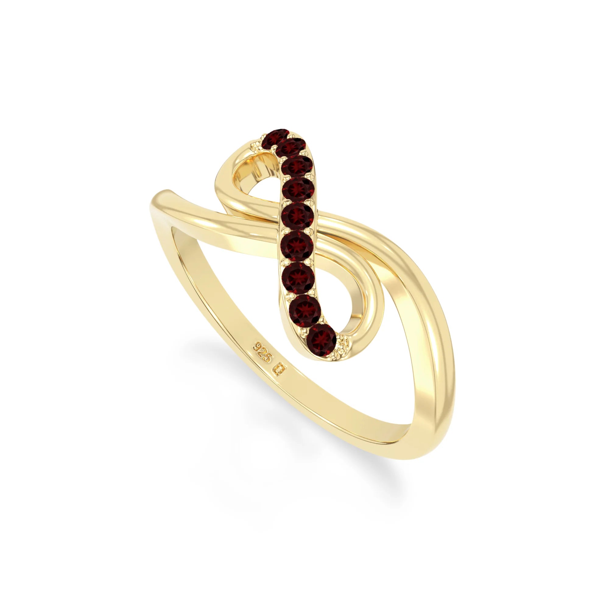 natural garnet infinity promise rings in yellow gold vermeil