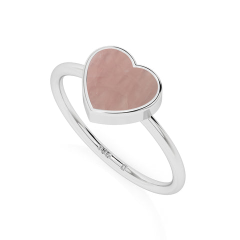 rose quartz heart shape stackable bezel-set ring