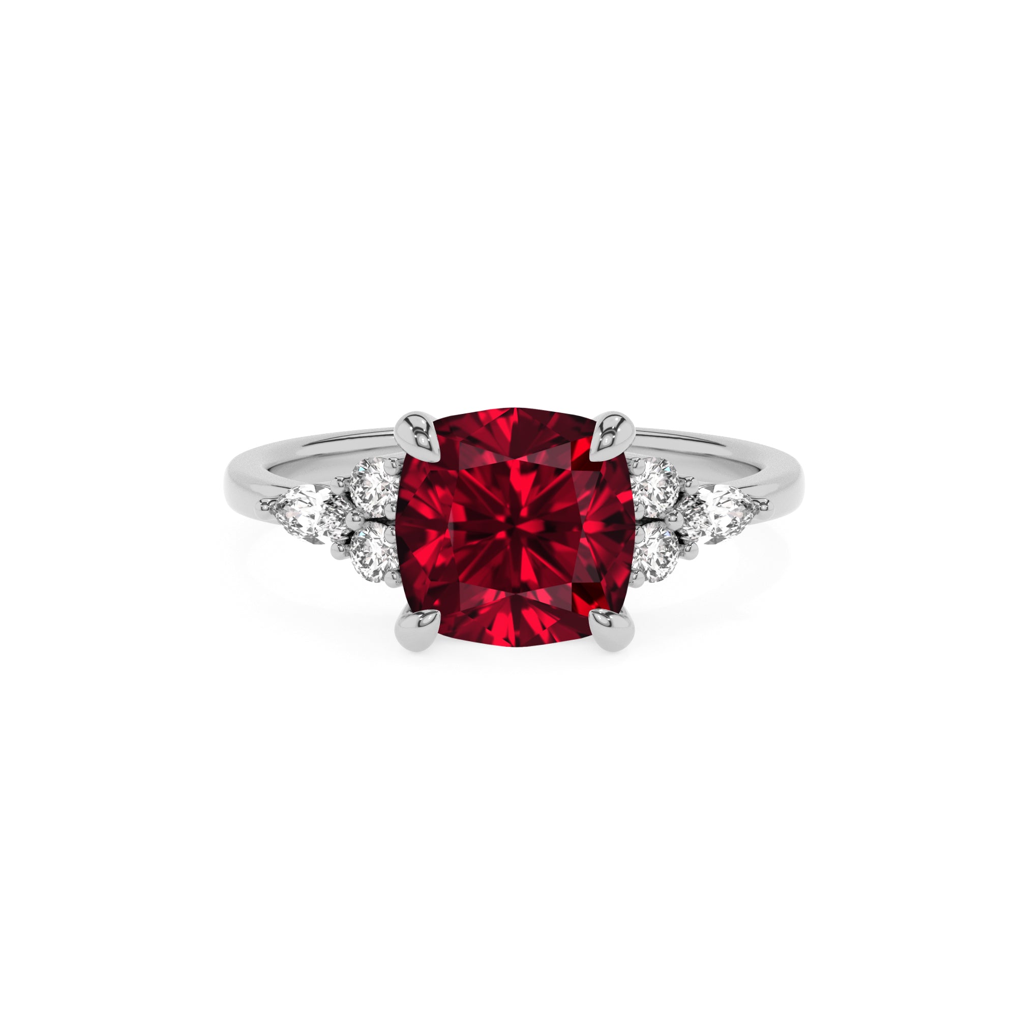 lab-grown ruby cushion solitaire engagement ring