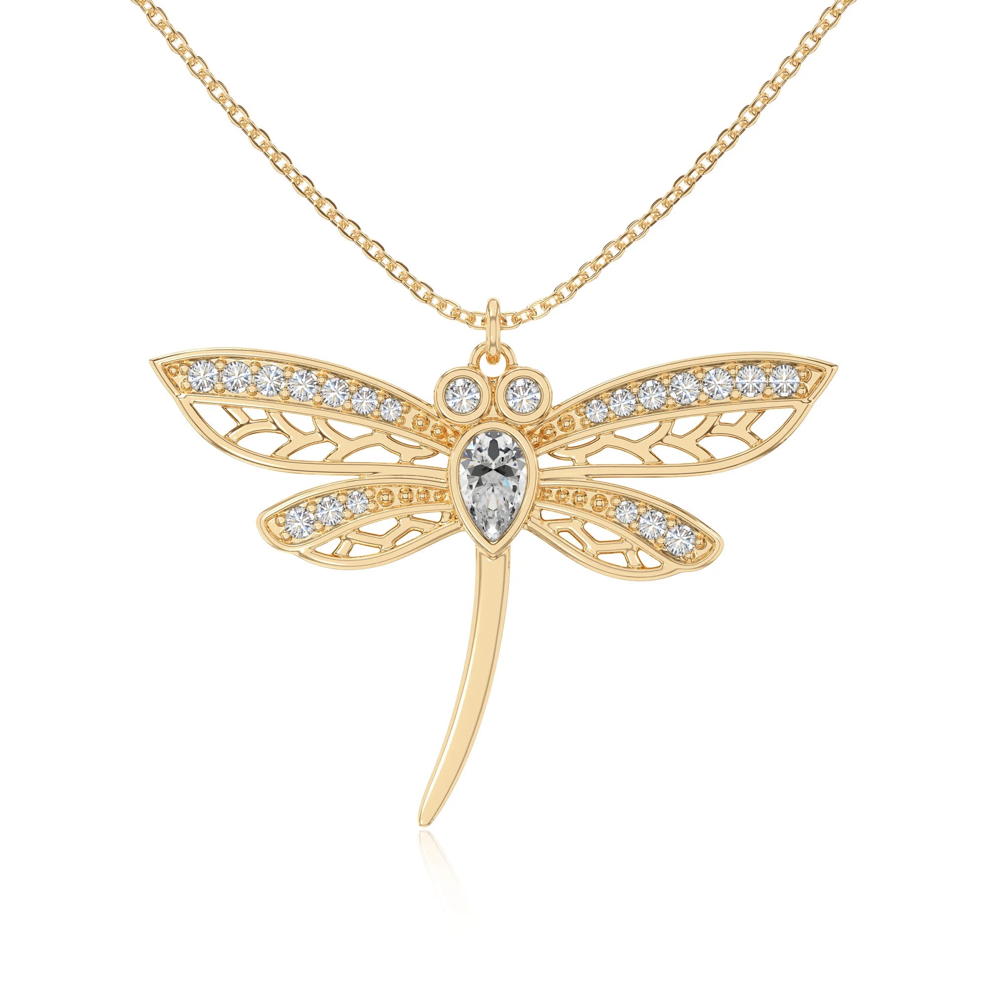 moissanite dragonfly necklaces in yellow gold vermeil 