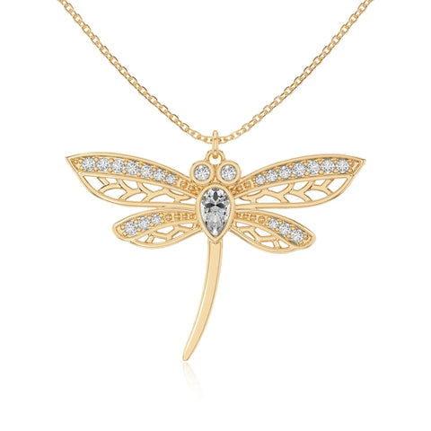 moissanite dragonfly necklaces in yellow gold vermeil 