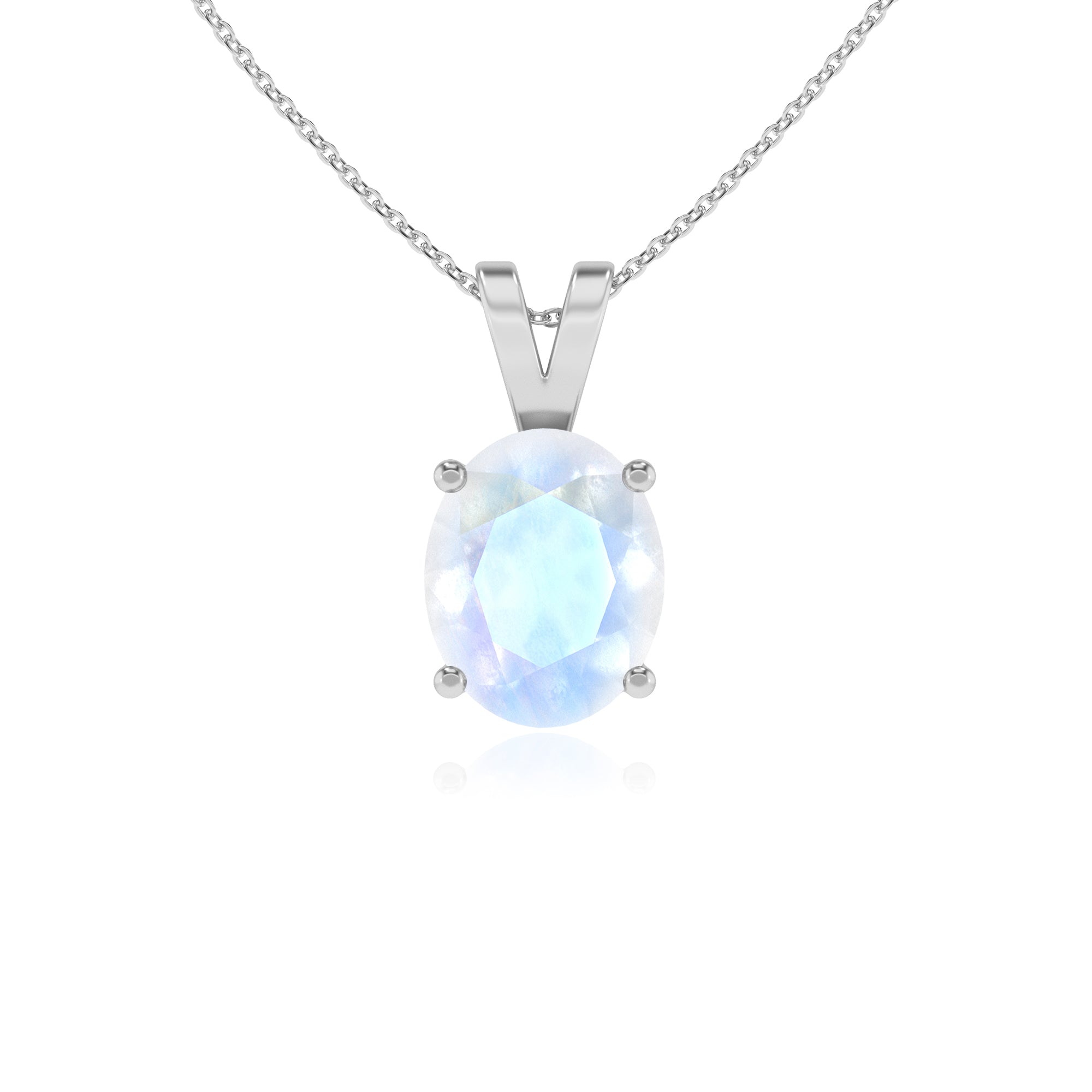 natural rainbow moonstone oval shape solitaire v-bale pendant necklace