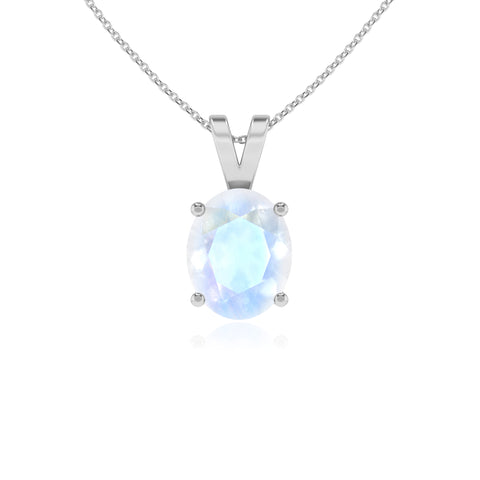 natural rainbow moonstone oval shape solitaire v-bale pendant necklace