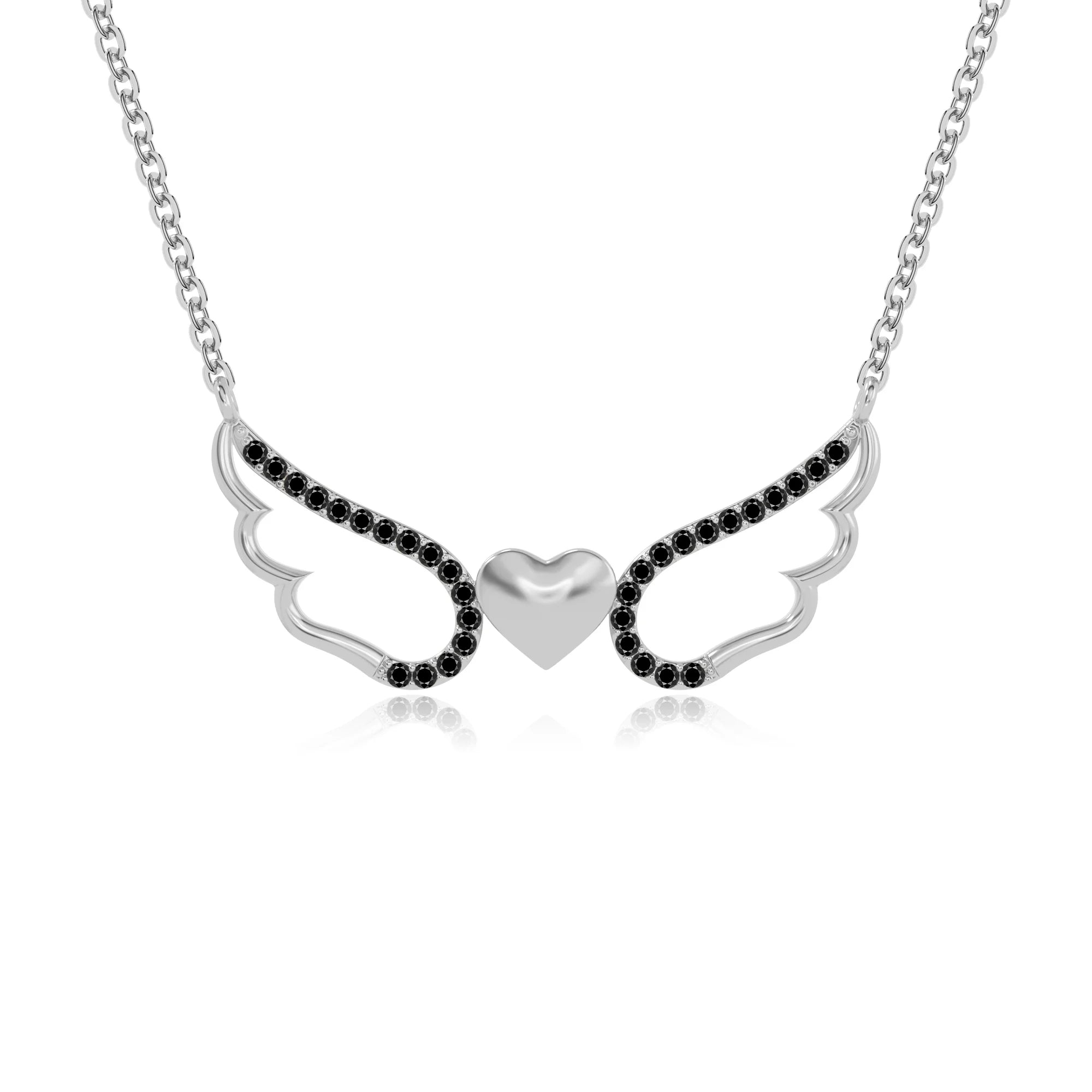 natural black-onyx angel wings heart necklaces in sterling silver 