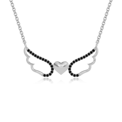 natural black-onyx angel wings heart necklaces in sterling silver 