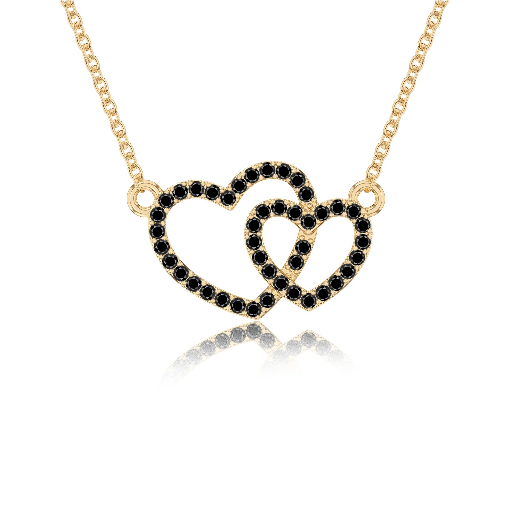 natural black-onyx heart in heart necklaces in yellow gold vermeil 