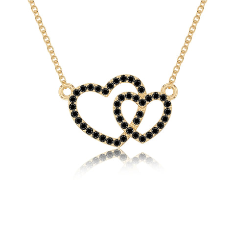 natural black-onyx heart in heart necklaces in yellow gold vermeil 