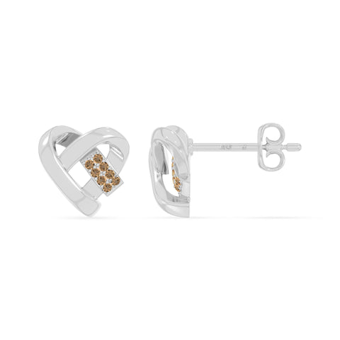 natural citrine ribbon-heart stud earrings in sterling silver 
