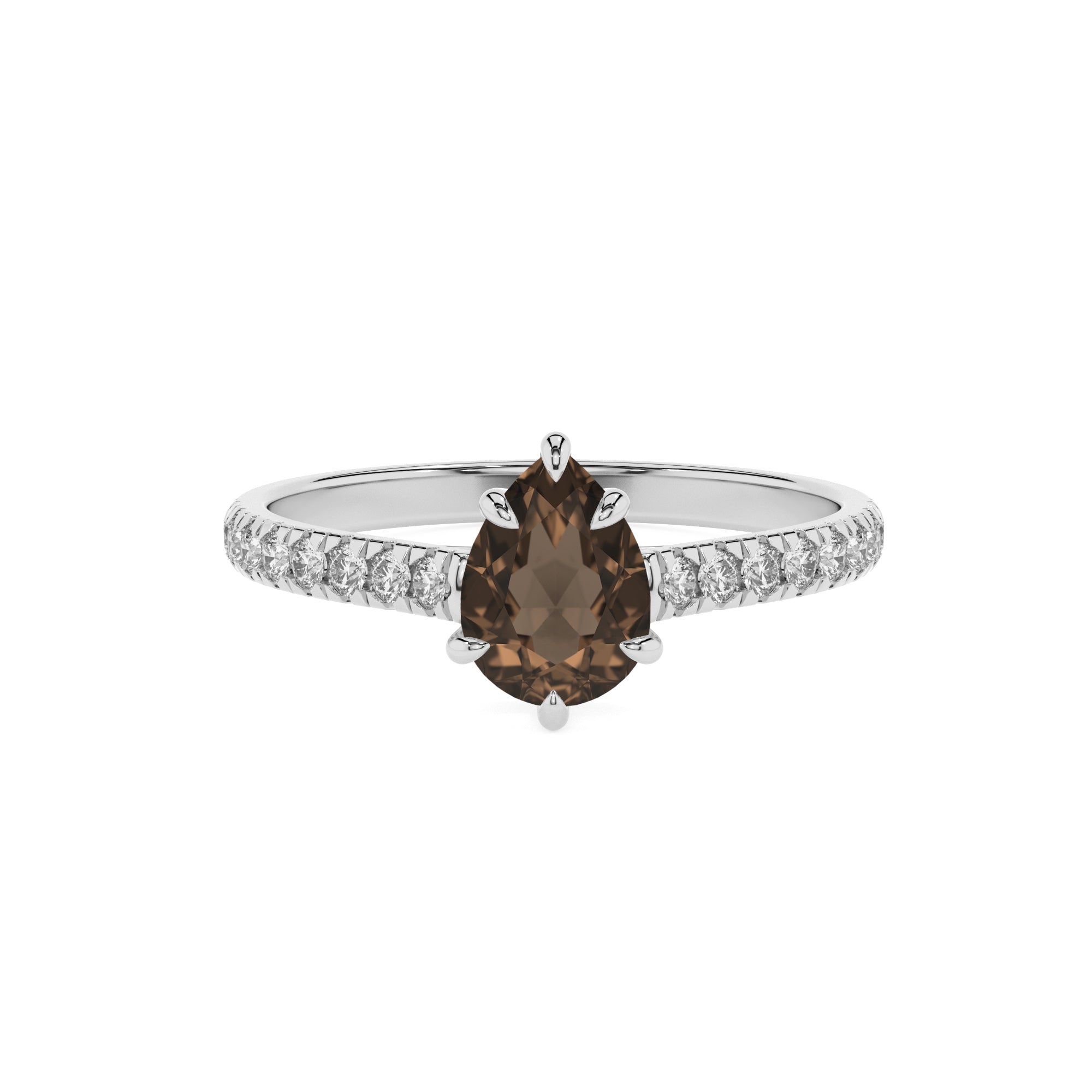 natural smoky-quartz pear half eterity solitaire engagement ring