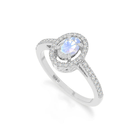 natural rainbow moonstone solitaire halo engagement rings in sterling silver 