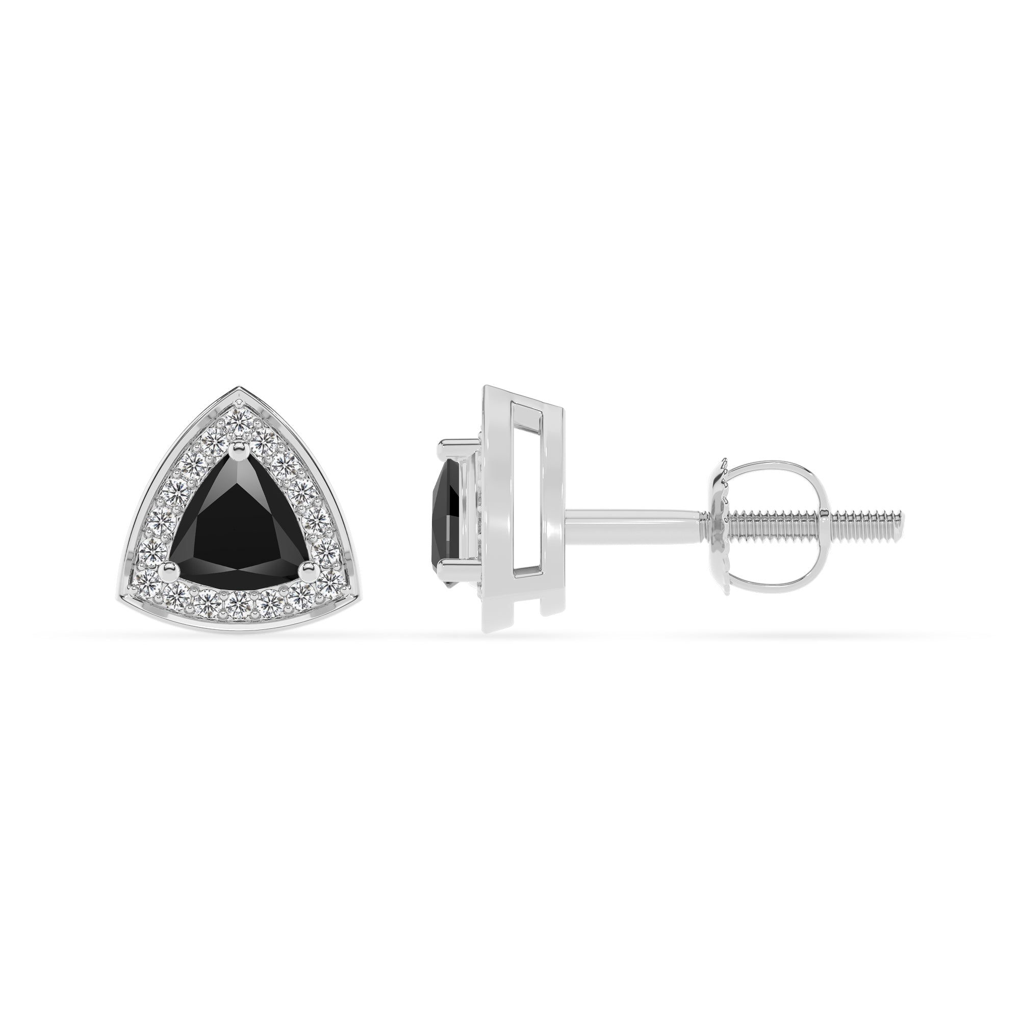 natural black onyx trillion stud earrings with moissanite 