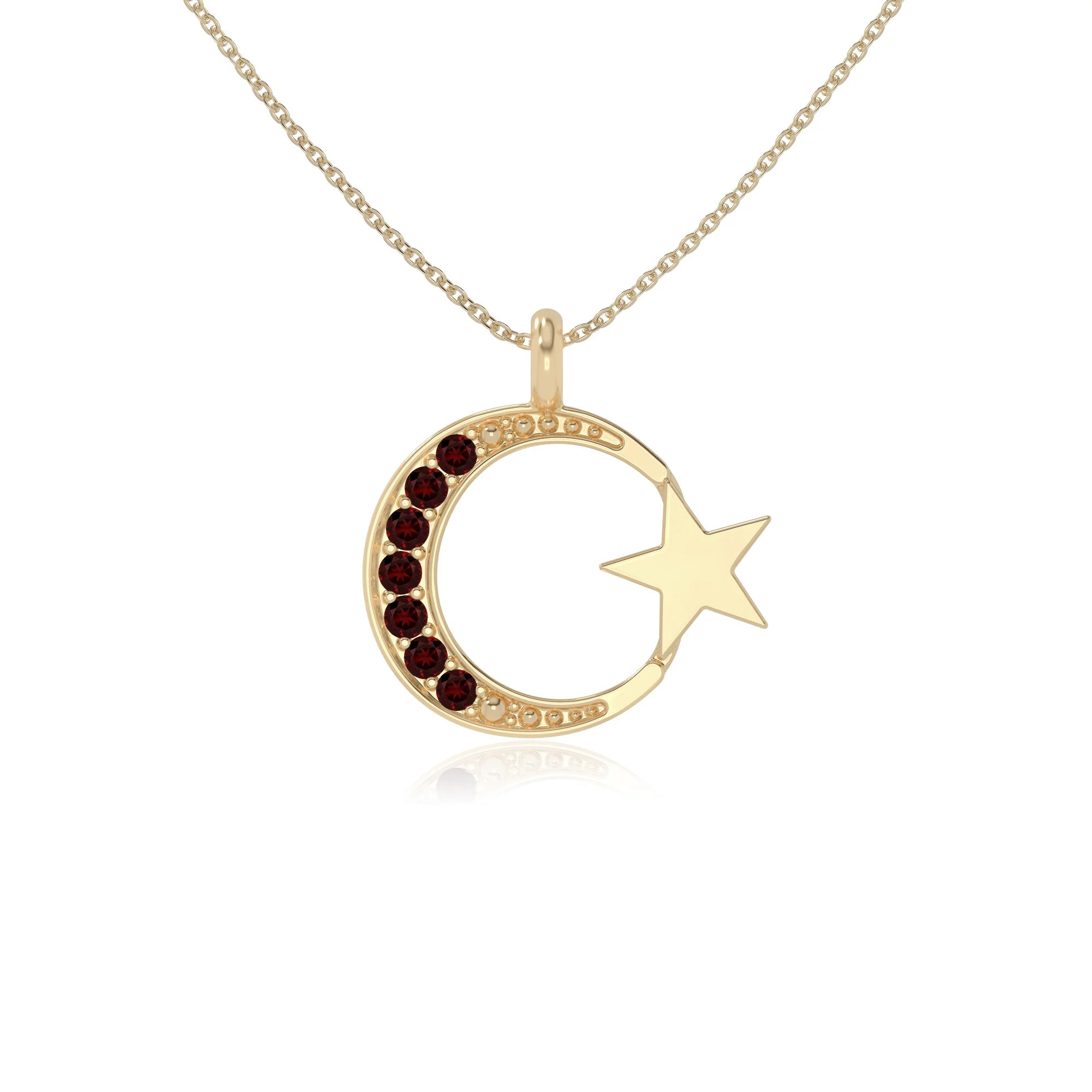 natural garnet moon & star necklaces in yellow gold vermeil 