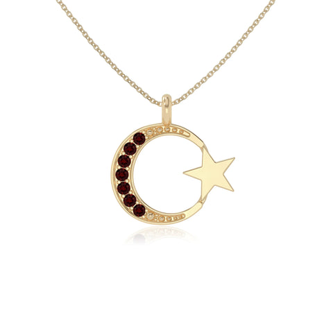 natural garnet moon & star necklaces in yellow gold vermeil 