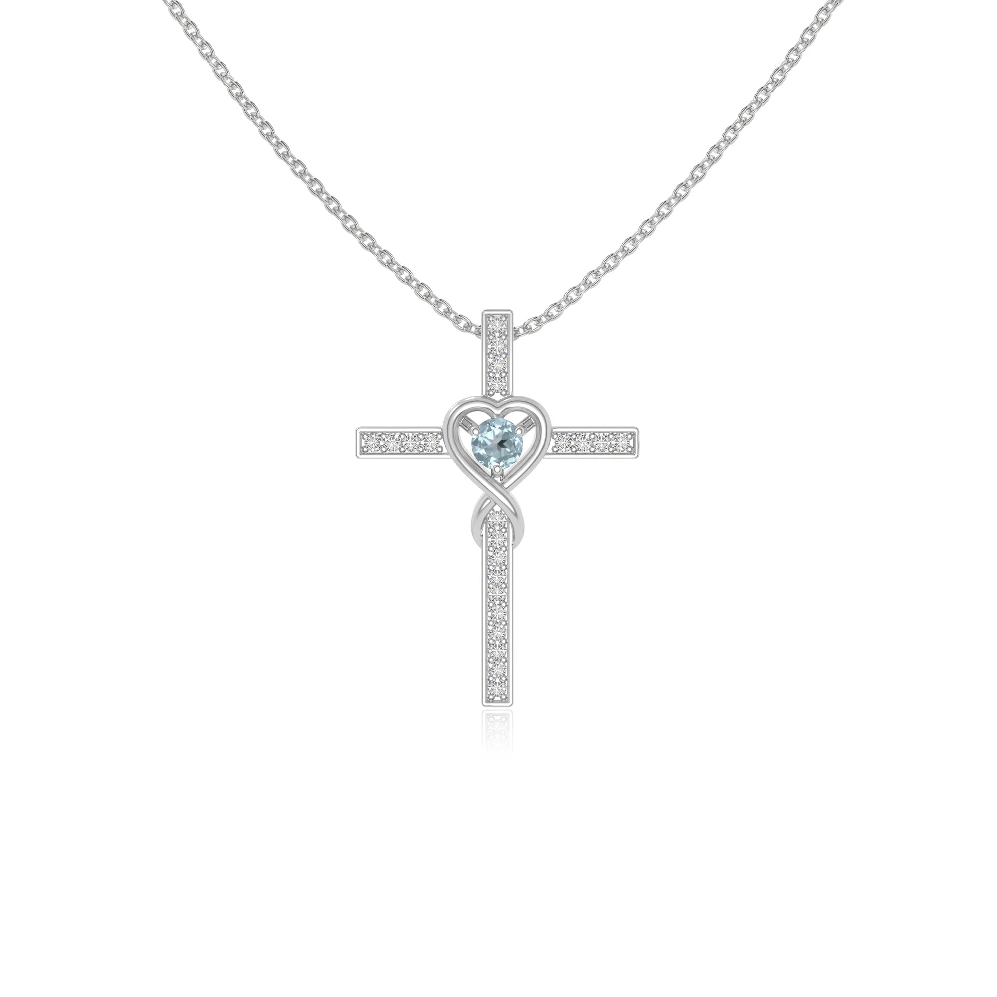 natural aquamarine infinity cross necklaces in sterling silver 