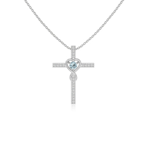 natural aquamarine infinity cross necklaces in sterling silver 