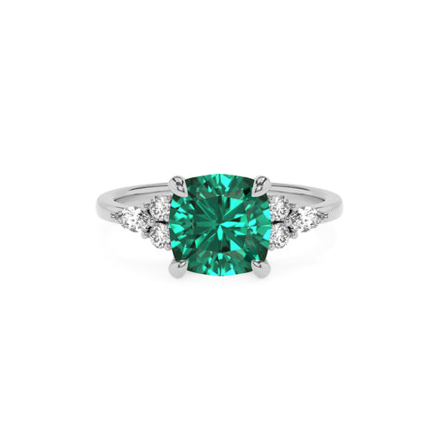 lab-grown emerald cushion solitaire engagement ring