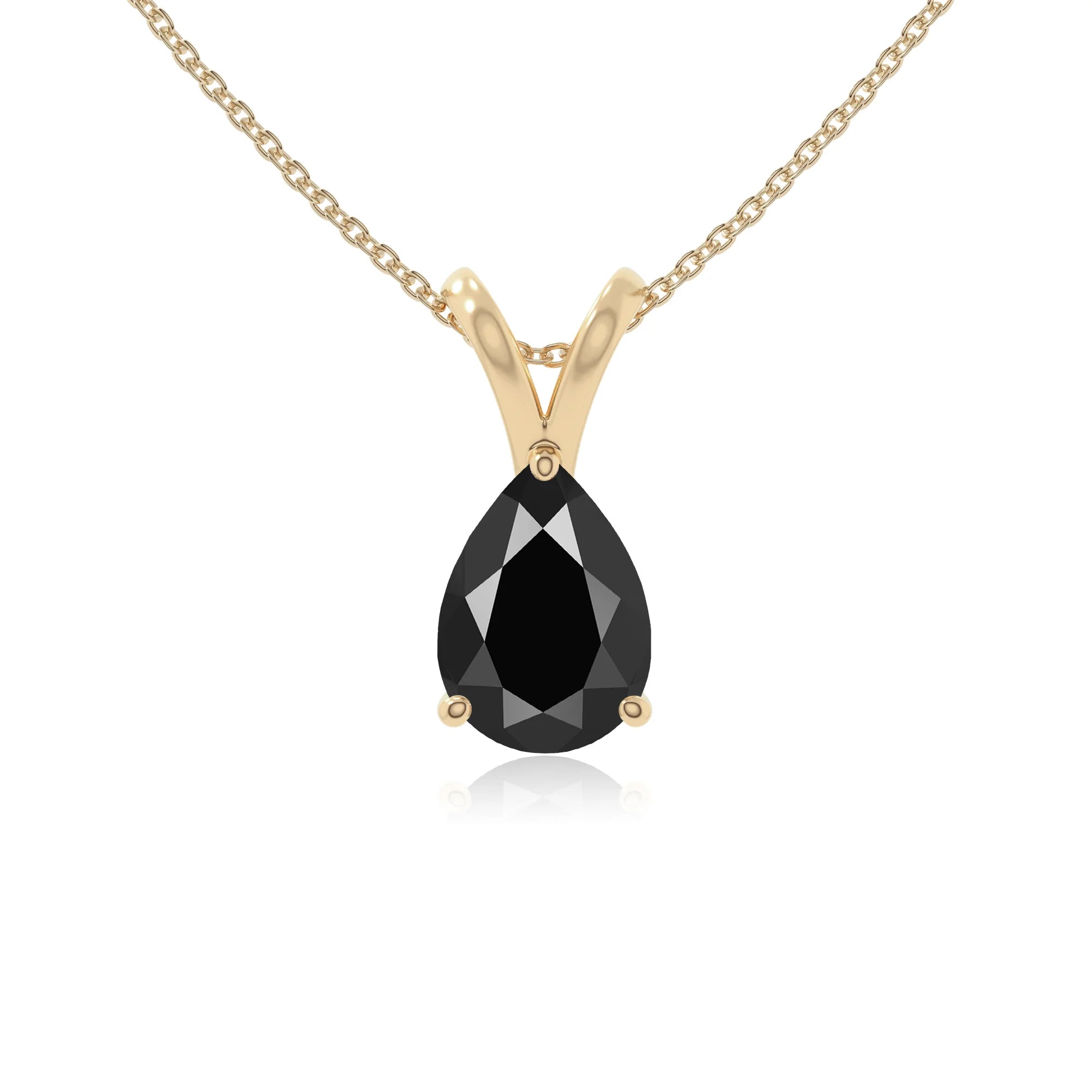 natural black-onyx v-bale solitaire necklaces in yellow gold vermeil 