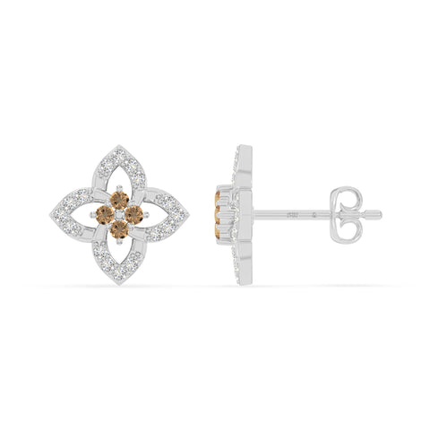 natural citrine 4 petal flower stud earrings in sterling silver 