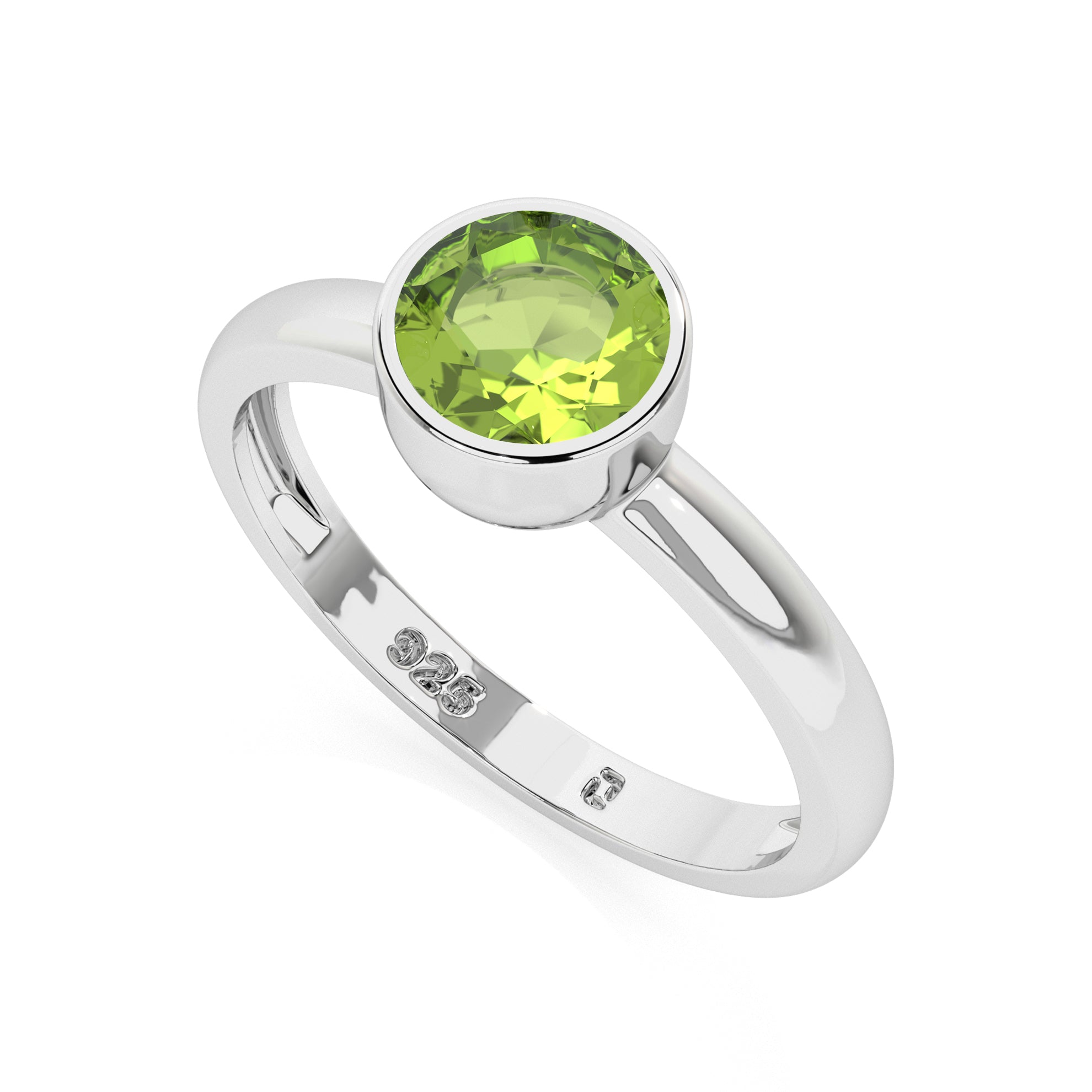 peridot round cut stackable bezel-set ring