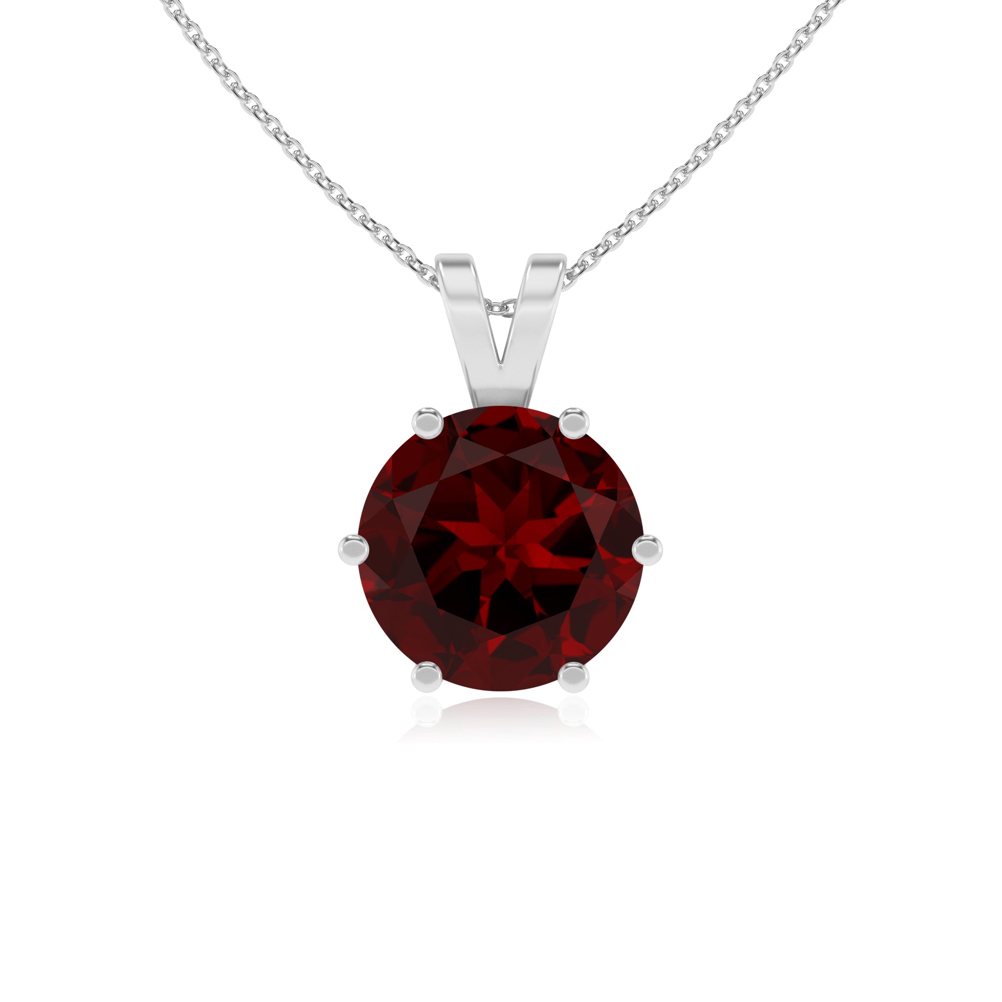 natural garnet round shape solitaire v-bale pendant necklace