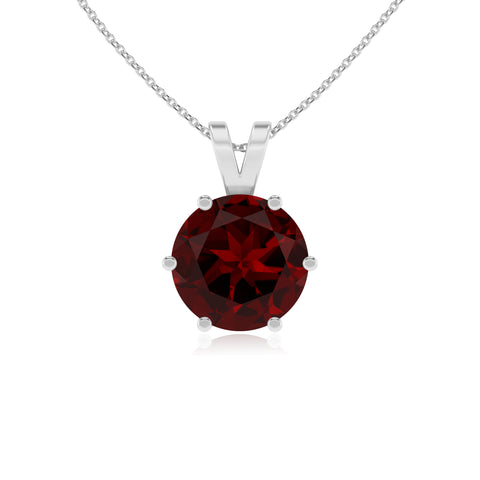 natural garnet round shape solitaire v-bale pendant necklace