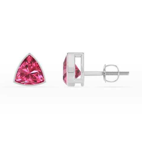 natural pink tourmaline trillion stud earrings 