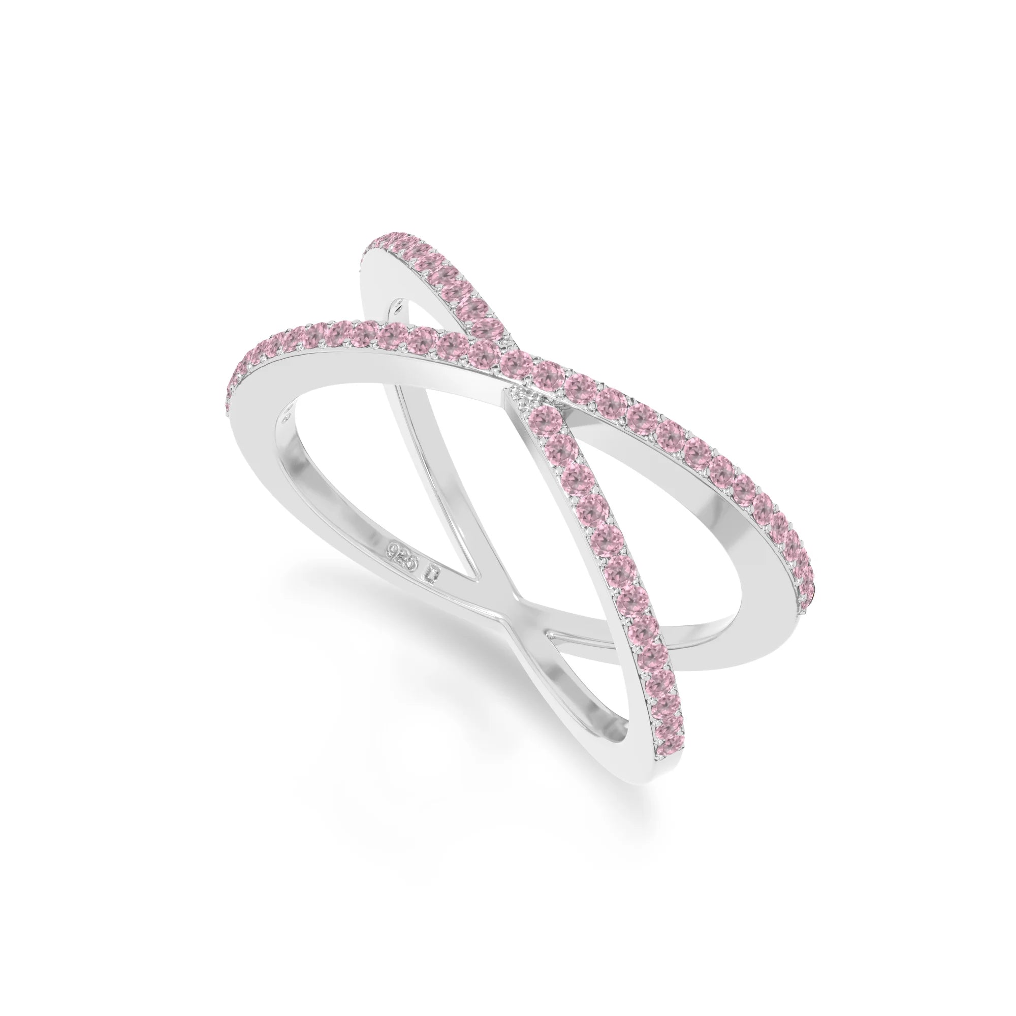 natural pink tourmaline criss cross band rings in sterling silver 