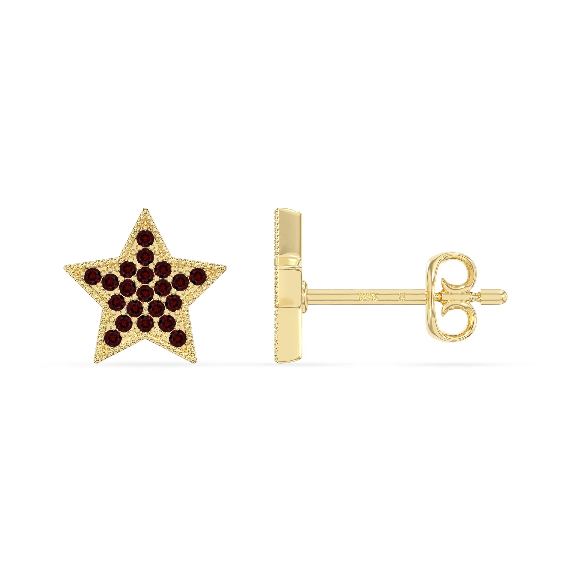 natural garnet star stud earrings in yellow gold vermeil 
