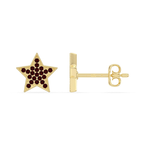 natural garnet star stud earrings in yellow gold vermeil 