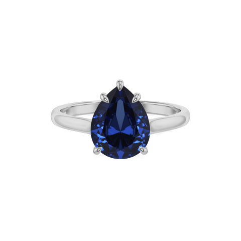 lab grown blue sapphire pear solitaire engagement ring