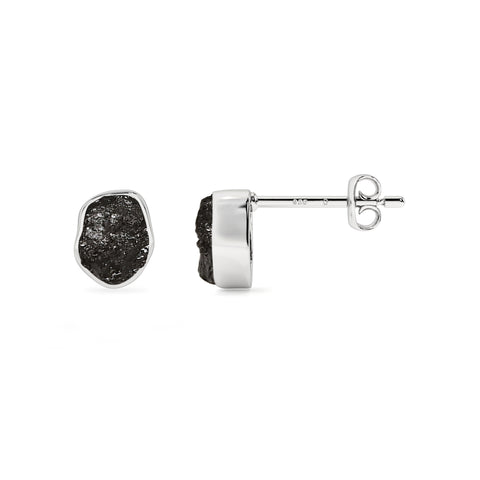 natural black tourmaline rough shape stud earrings