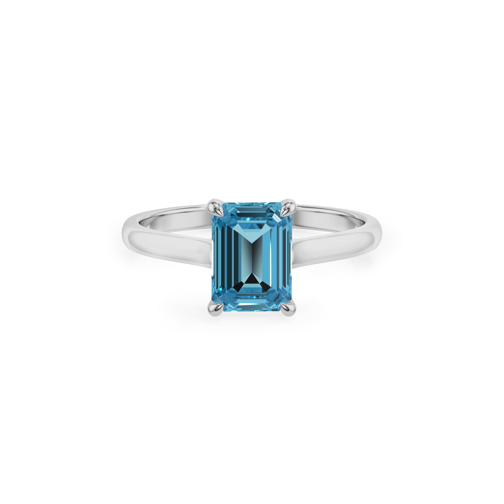 natural swiss blue topaz emerald cut solitaire engagement ring