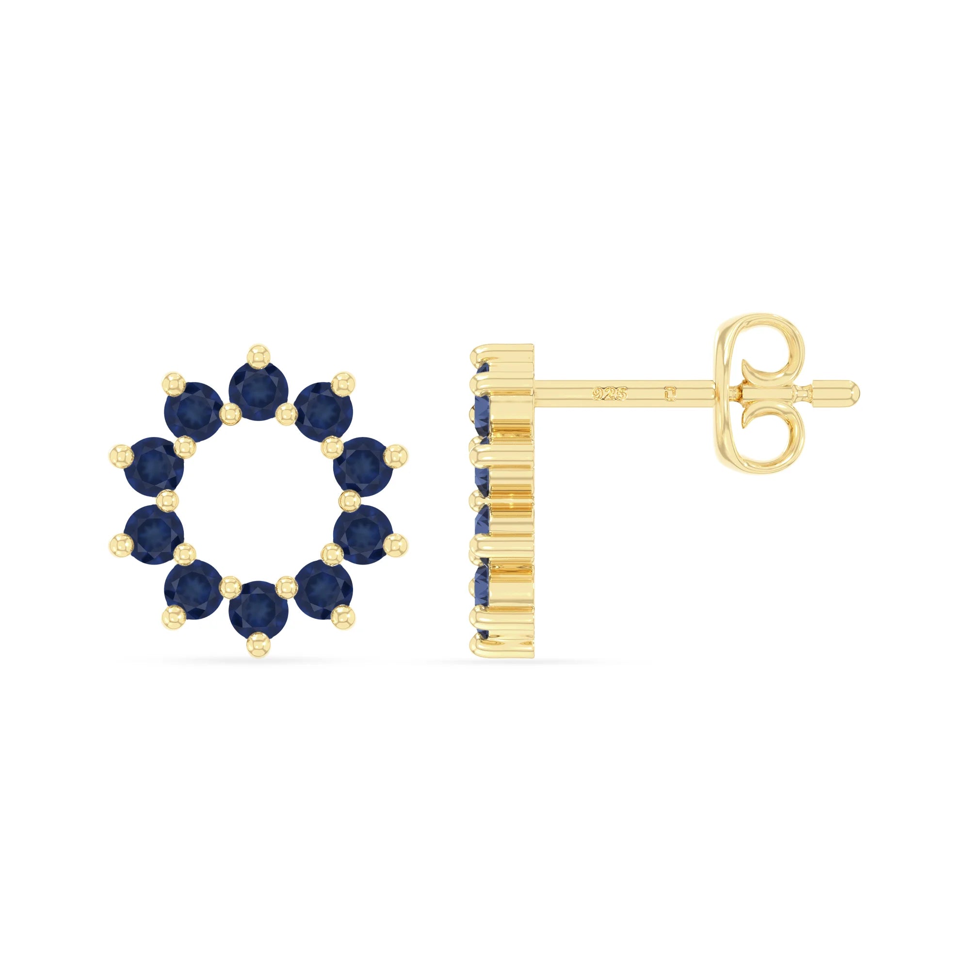 natural blue-sapphire sun stud earrings in yellow gold vermeil 