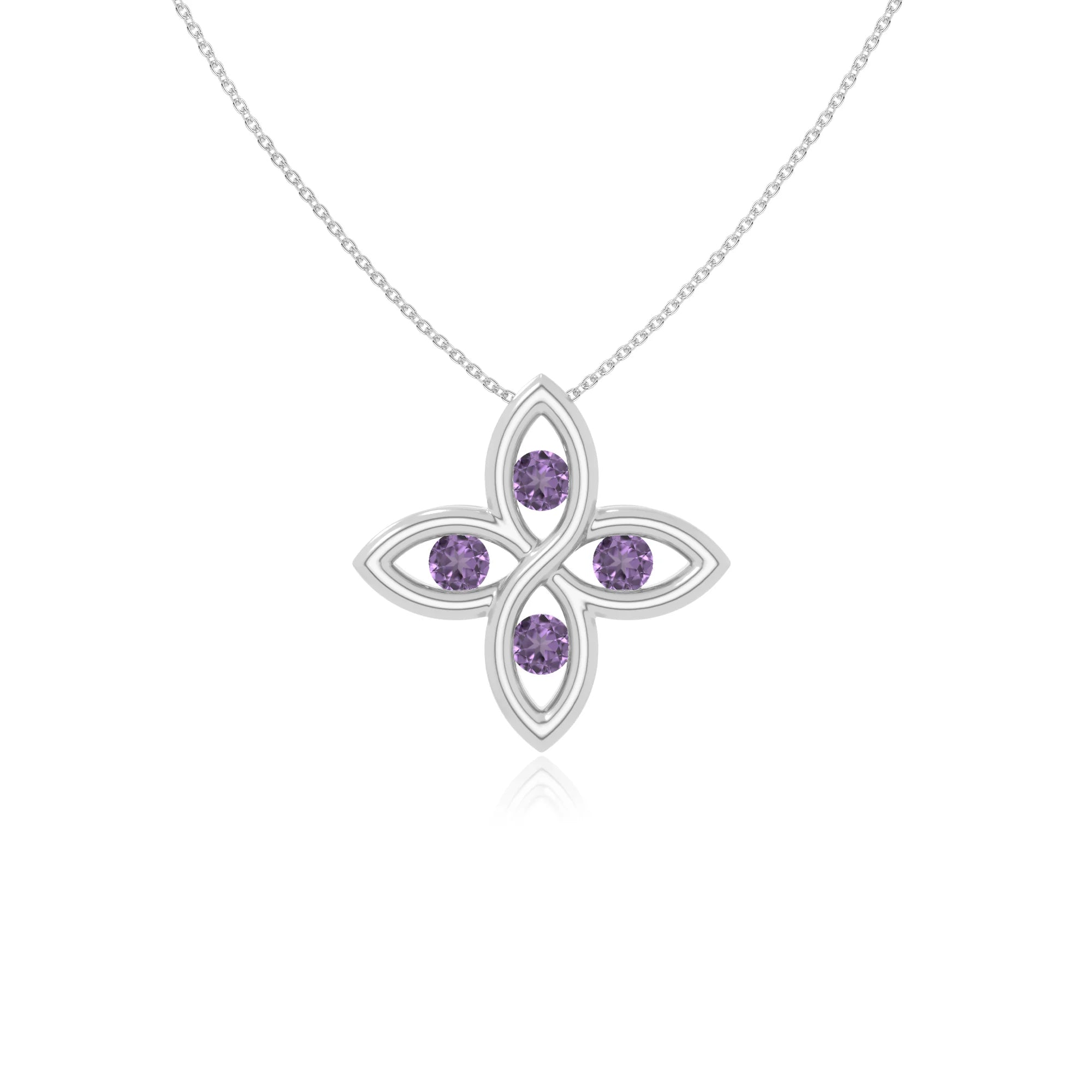 natural amethyst 4 petal flower necklaces in sterling silver 