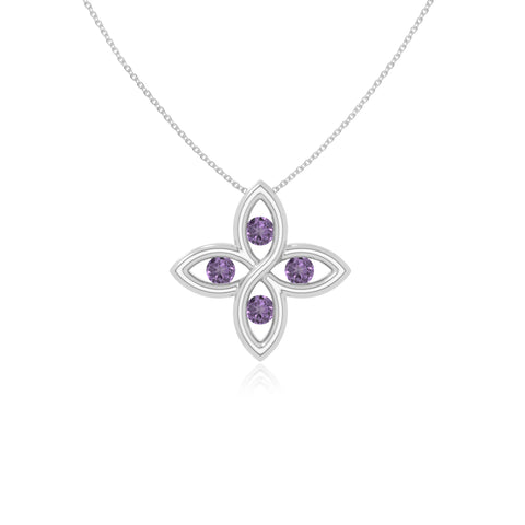 natural amethyst 4 petal flower necklaces in sterling silver 