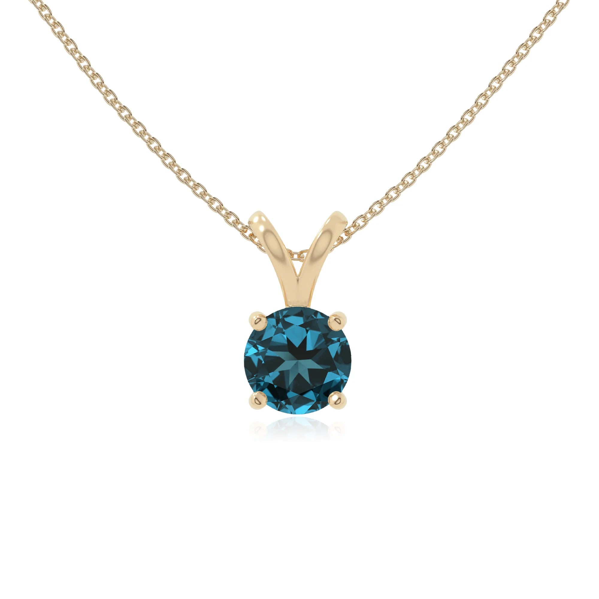 natural london-blue-topaz v-bale solitaire necklaces in yellow gold vermeil 