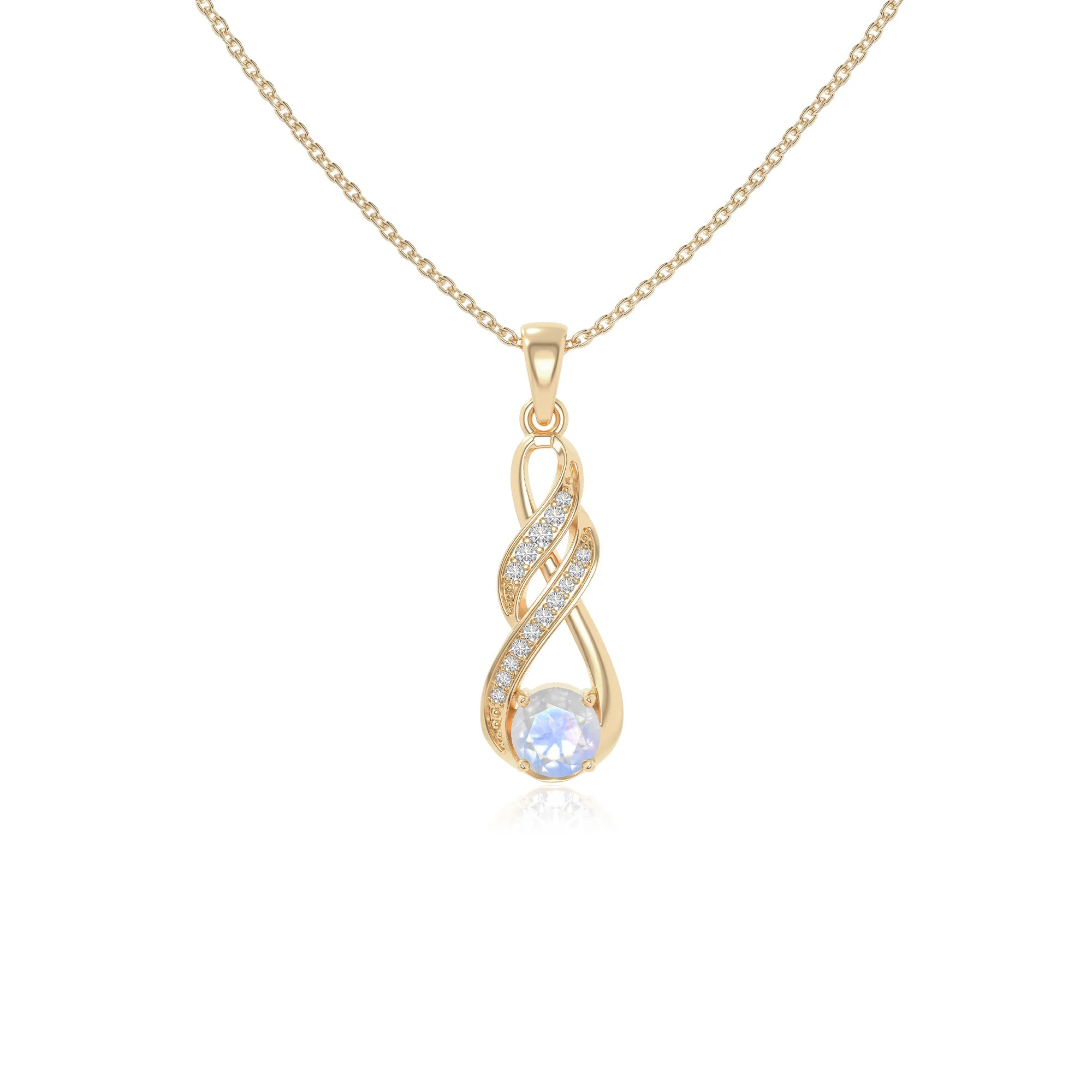 rainbow moonstone infinity necklaces in yellow gold vermeil 