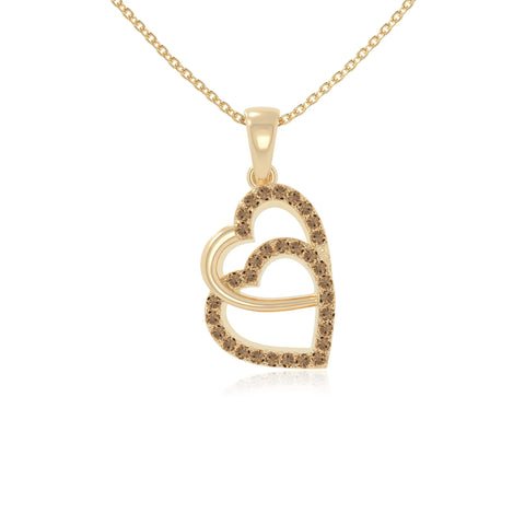 natural citrine heart in heart necklaces in yellow gold vermeil 