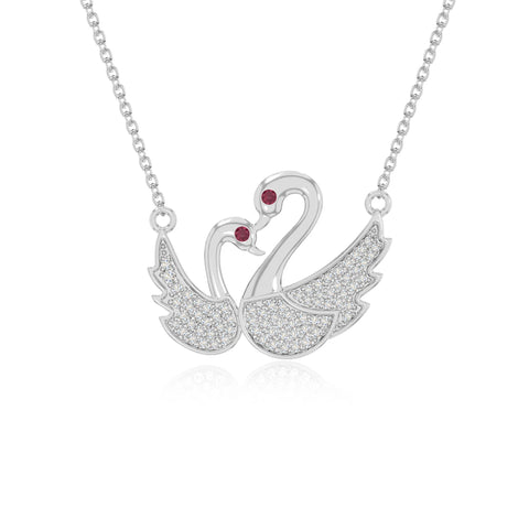 natural ruby mother child swan necklaces in sterling silver 