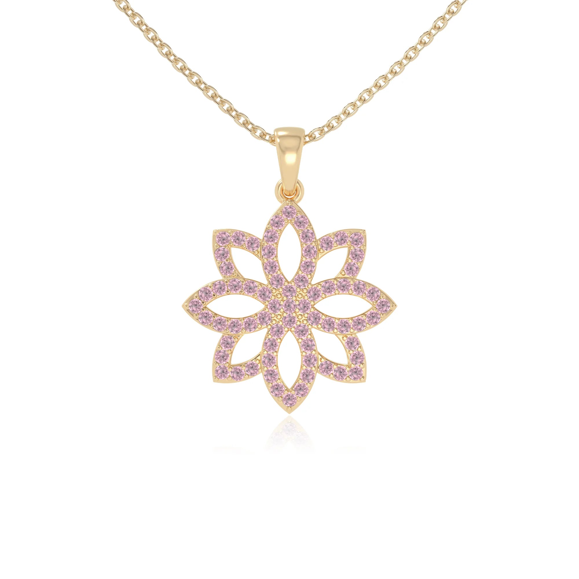 natural pink-tourmaline flower necklaces in yellow gold vermeil 