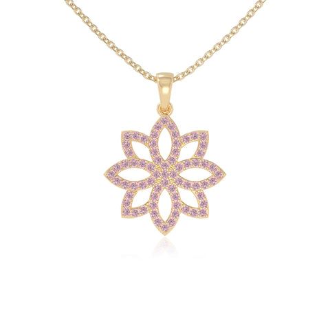 natural pink-tourmaline flower necklaces in yellow gold vermeil 
