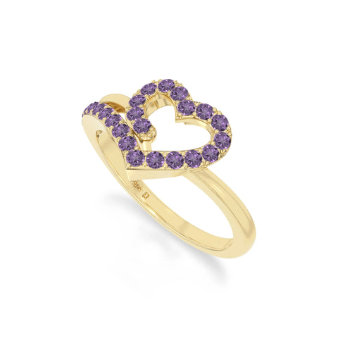 natural amethyst heart promise rings in yellow gold vermeil