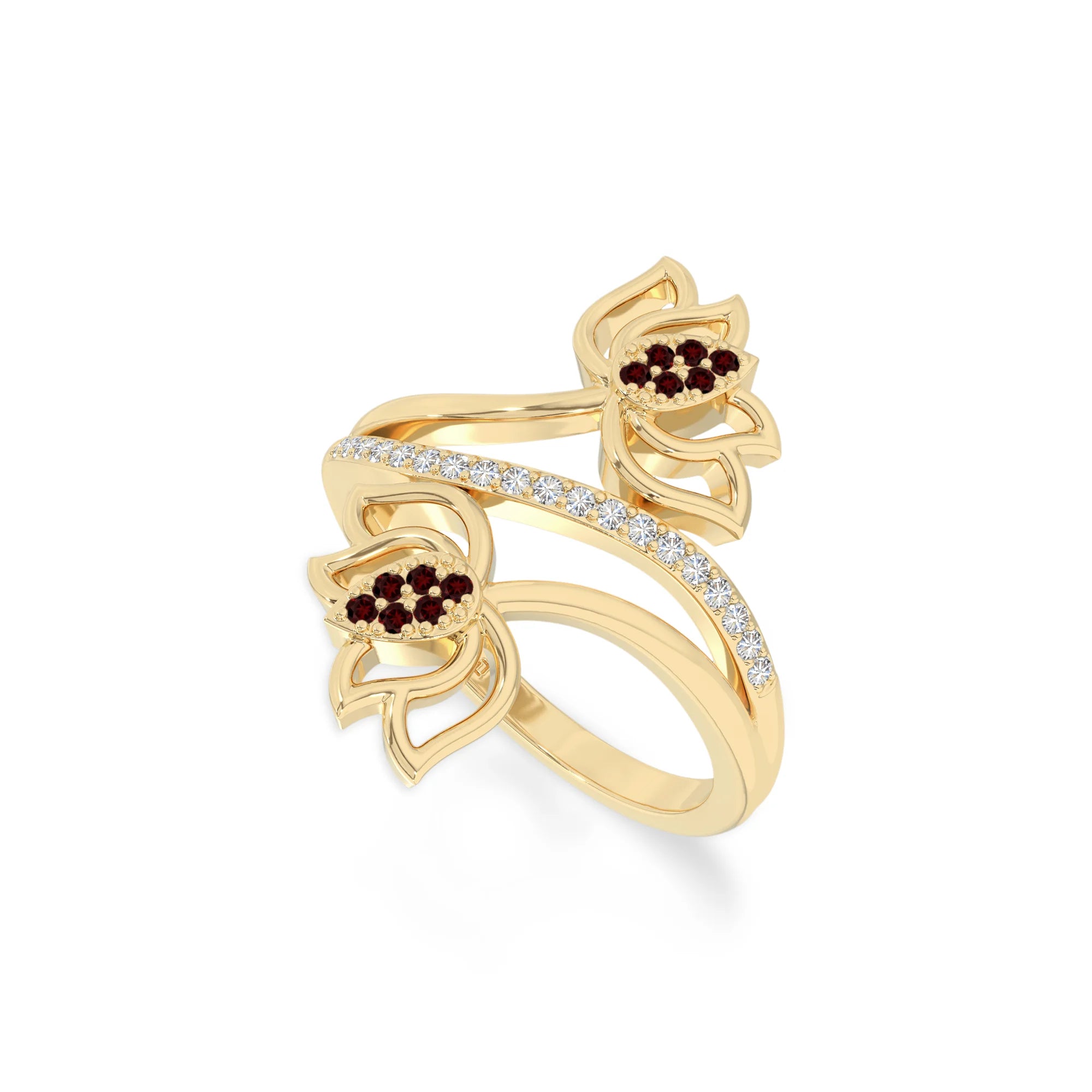 natural garnet lotus blossom rings in yellow gold vermeil